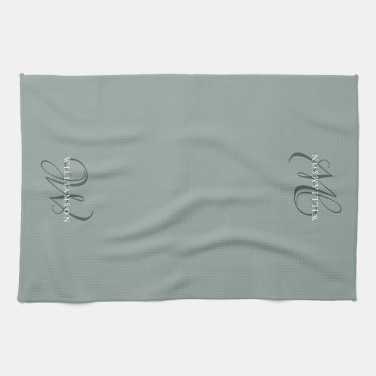 Monogram voor Elegant Chic Sage Green Family Theedoek (Horizontaal)