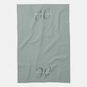 Monogram voor Elegant Chic Sage Green Family Theedoek (Verticaal)