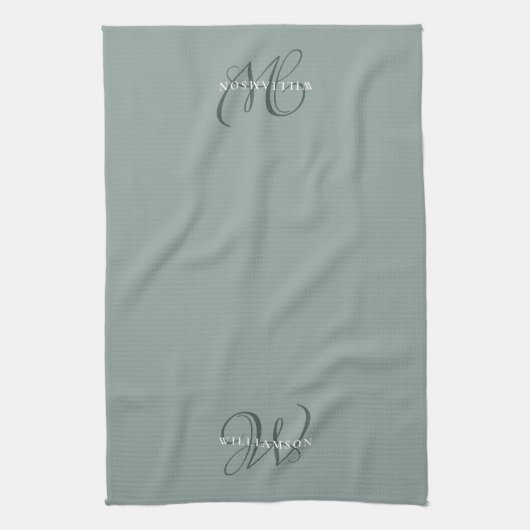 Monogram voor Elegant Chic Sage Green Family  Theedoek (Verticaal)