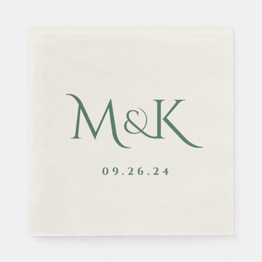 Monogram voor Elegant en Simple Emerald Green Wedd Servet (Voorkant)