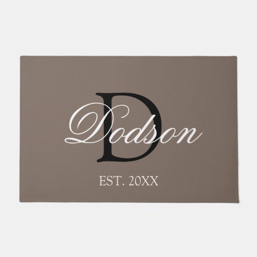 Monogram voor Elegant Tan Brown Script Family Deurmat (Voorkant)