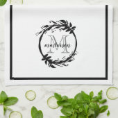 Monogram voor elegant zwart-wit gezin botanisch theedoek (Gevouwen)