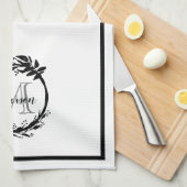 Monogram voor elegant zwart-wit gezin botanisch theedoek (Quarter Fold)