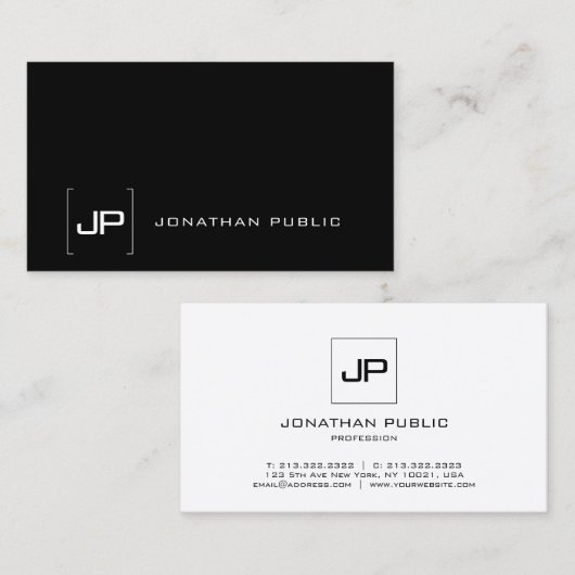 Monogram voor elegant zwart-wit moderne Sjabloon Visitekaartje (Voorkant / Achterkant)