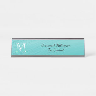 Monogram voor elegante Blauwgroen Faux Metal Stude Bureau Naambordje