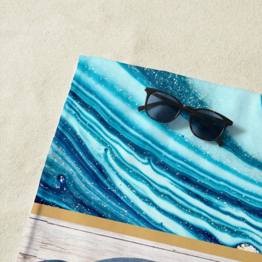 Monogram voor elke dolfijn in blauwe marmer strandlaken (In situ)