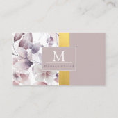 Monogram voor Floral-Paarse natuur en goudmonogram Visitekaartje (Voorkant)