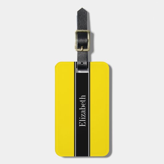 Monogram voor gele, zwarte lintnaam bagagelabel (Voorkant verticaal)