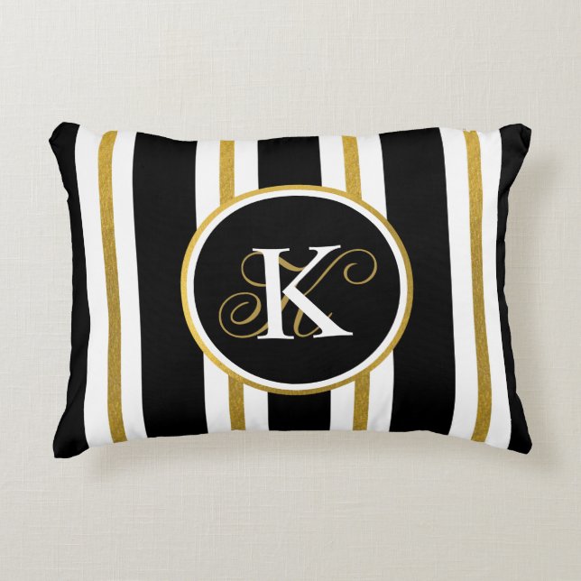 Monogram voor gepersonaliseerde Elegant Black & Go Accent Kussen (Voorkant)