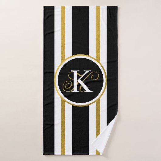 Monogram voor gepersonaliseerde Elegant Black & Go Badhanddoek (Badhanddoek)