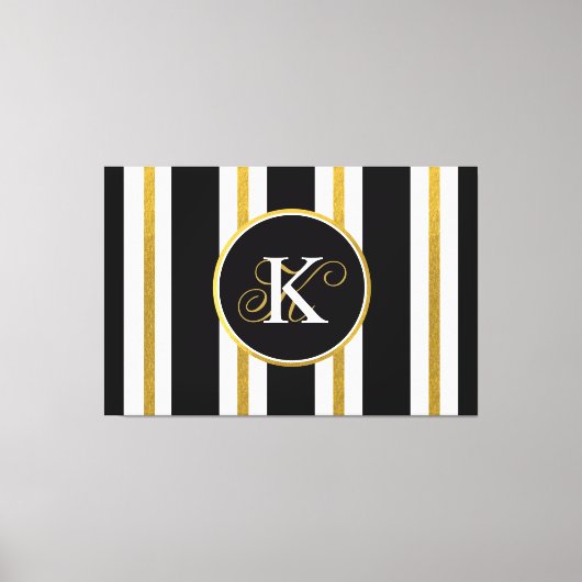 Monogram voor gepersonaliseerde Elegant Black & Go Canvas Afdruk (Voorkant)