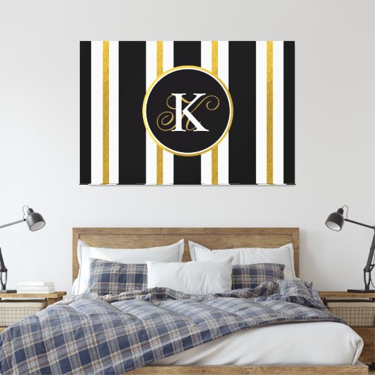 Monogram voor gepersonaliseerde Elegant Black & Go Canvas Afdruk (Insitu (Slaapkamer))