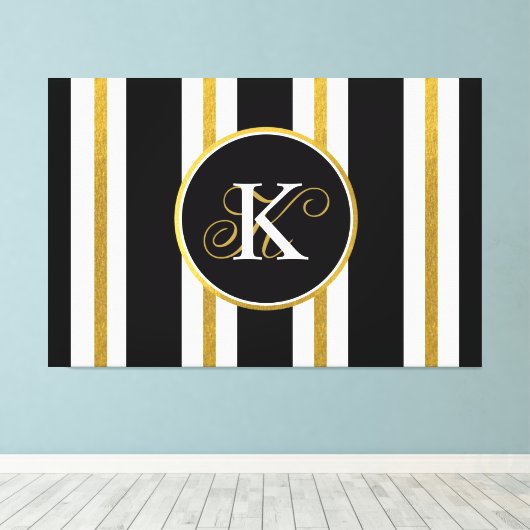 Monogram voor gepersonaliseerde Elegant Black & Go Canvas Afdruk (Insitu (Houten vloer))