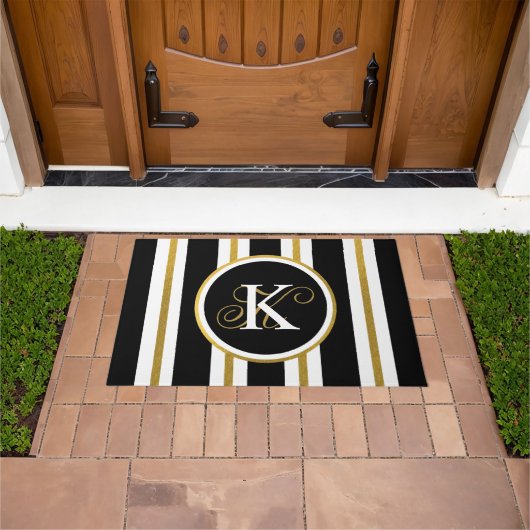 Monogram voor gepersonaliseerde Elegant Black & Go Deurmat (Buiten)