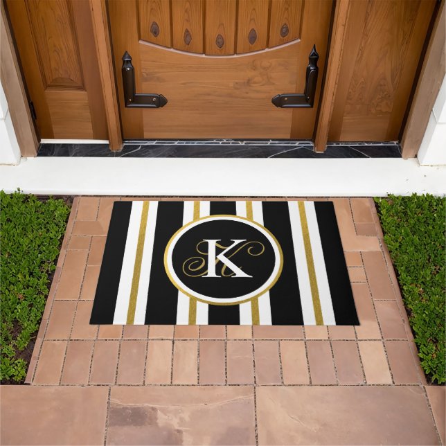 Monogram voor gepersonaliseerde Elegant Black & Go Deurmat (Buiten)
