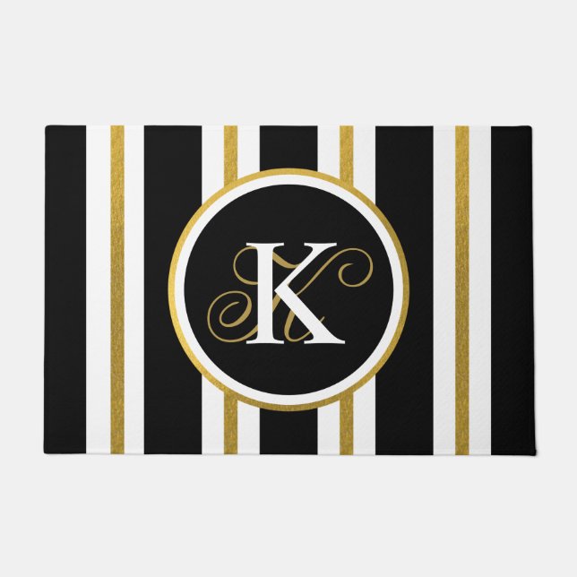 Monogram voor gepersonaliseerde Elegant Black & Go Deurmat (Voorkant)