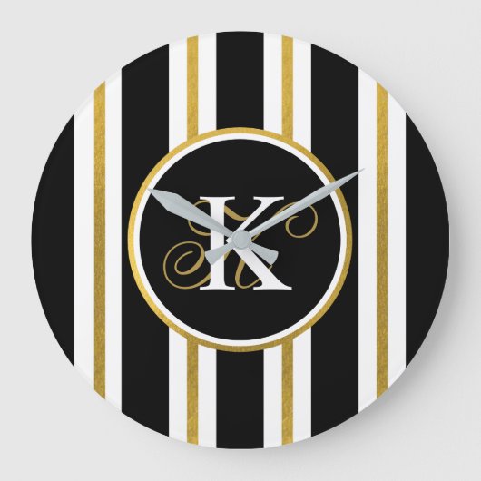 Monogram voor gepersonaliseerde Elegant Black & Go Grote Klok (Voorkant)