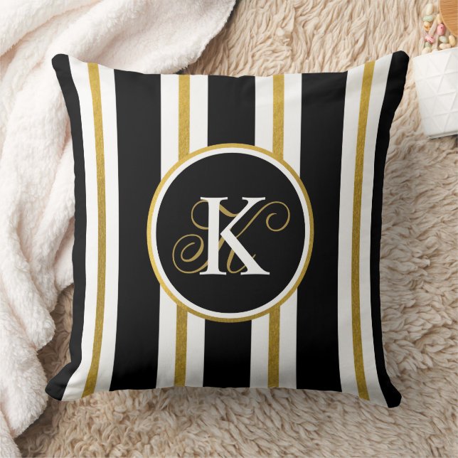 Monogram voor gepersonaliseerde Elegant Black & Go Kussen (Deken)