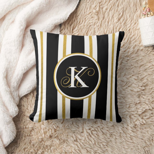Monogram voor gepersonaliseerde Elegant Black & Go Kussen (Deken)
