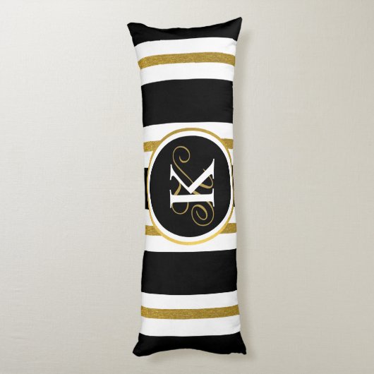 Monogram voor gepersonaliseerde Elegant Black & Go Lichaamskussen (Achterkant (Verticaal))