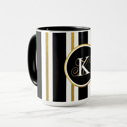 Monogram voor gepersonaliseerde Elegant Black & Go Mok (Voorkant links)