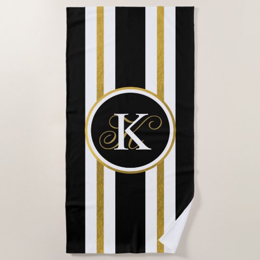 Monogram voor gepersonaliseerde Elegant Black & Go Strandlaken (Voorkant)