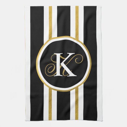 Monogram voor gepersonaliseerde Elegant Black & Go Theedoek (Verticaal)