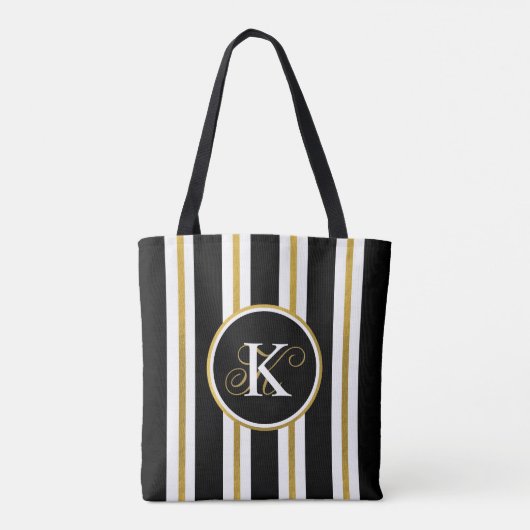 Monogram voor gepersonaliseerde Elegant Black & Go Tote Bag (Achterkant)