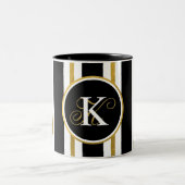 Monogram voor gepersonaliseerde Elegant Black & Go Tweekleurige Koffiemok (Center)
