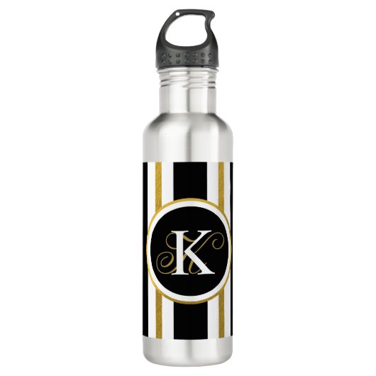 Monogram voor gepersonaliseerde Elegant Black & Go Waterfles (Voorkant)