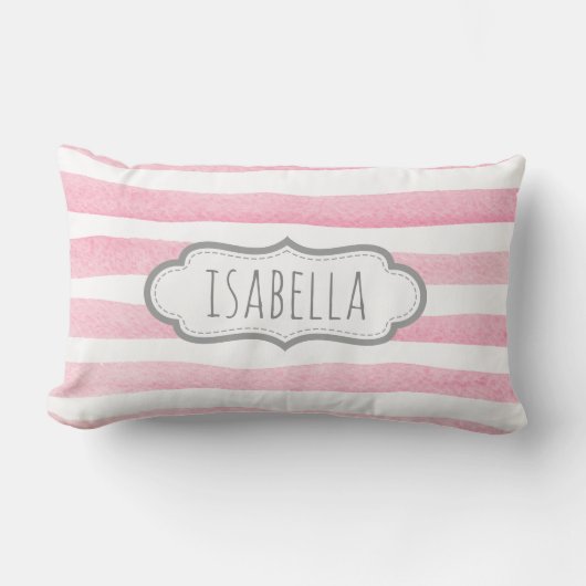 Monogram voor gepersonaliseerde Girly Pink Stripes Kussen (Voorkant)