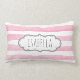 Monogram voor gepersonaliseerde Girly Pink Stripes Kussen