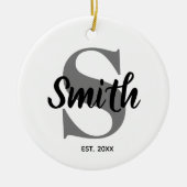 Monogram voor gepersonaliseerde grijze en zwarte f keramisch ornament (Voorkant)