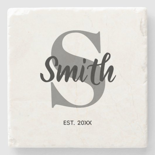 Monogram voor gepersonaliseerde grijze en zwarte f stenen onderzetter (Voorkant)