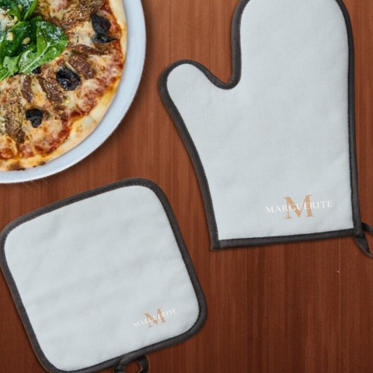 Monogram voor gepersonaliseerde naam ovenwant & pannenlap set