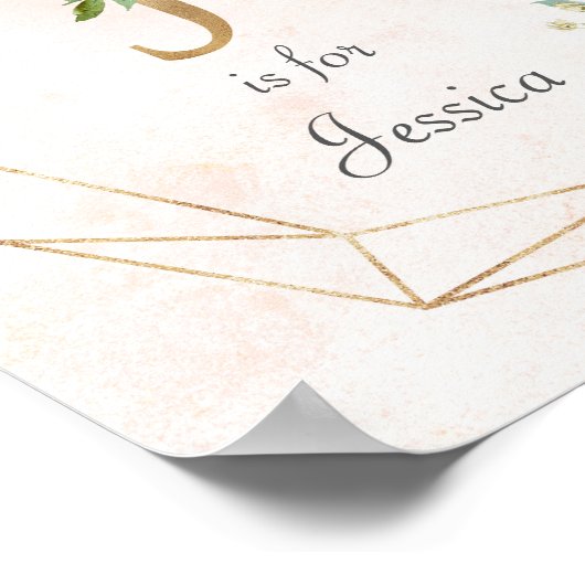 Monogram voor gouden en roze roze rozen Baby Poster (Hoek)