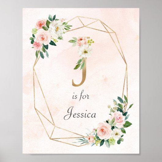 Monogram voor gouden en roze roze rozen Baby Poster (Voorkant)