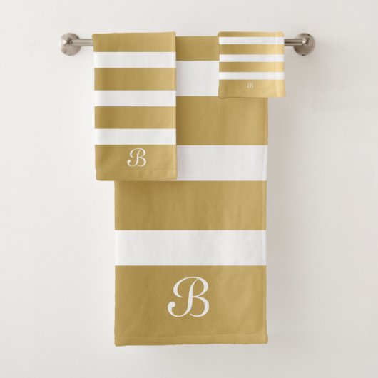 Monogram voor gouden en witte strepen bad handdoek (Insitu)