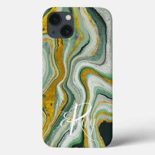 Monogram voor groene en gouden Agate Marmer Abstra Case-Mate iPhone Case