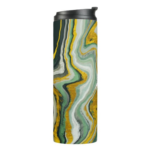 Monogram voor groene en gouden Agate Marmer Abstra Thermosbeker (Gedraaid links)