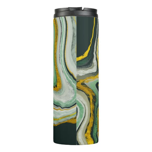 Monogram voor groene en gouden Agate Marmer Abstra Thermosbeker (Achterkant)