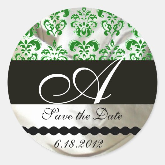 MONOGRAM VOOR GROENE EN WITTE DAMASKKLEDING RONDE STICKER (Voorkant)