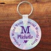 monogram voor haar met aangepaste tekst paars sleutelhanger (Voorkant)