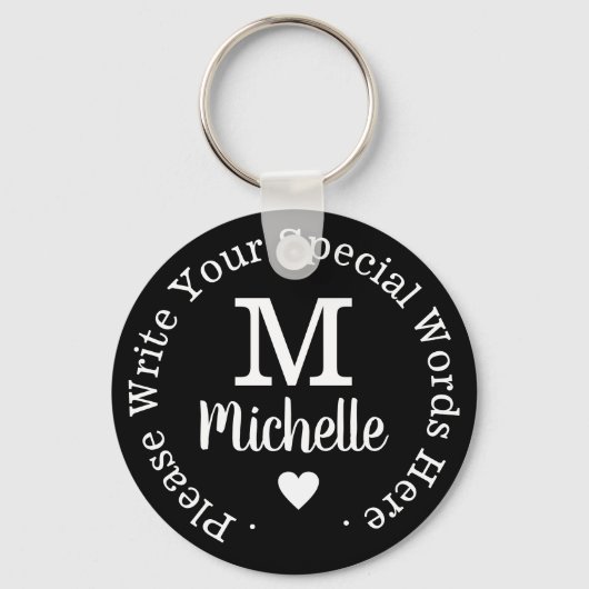 monogram voor haar met aangepaste tekst zwarte lie sleutelhanger (Voorkant)