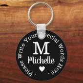 monogram voor haar met aangepaste tekst zwarte lie sleutelhanger (Achterkant)