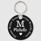 monogram voor haar met aangepaste tekst zwarte lie sleutelhanger (Achterkant)