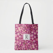 Monogram voor haar vrolijke bloemenroze en Roos Tote Bag (Voorkant)