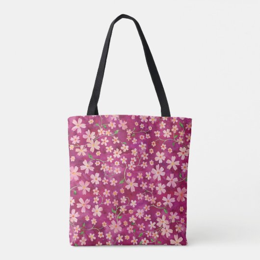 Monogram voor haar vrolijke bloemenroze en Roos Tote Bag (Achterkant)