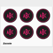 Monogram voor helder roze en zwarte cirkel ronde sticker (Vel)