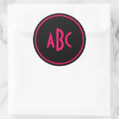 Monogram voor helder roze en zwarte cirkel ronde sticker (Tas)